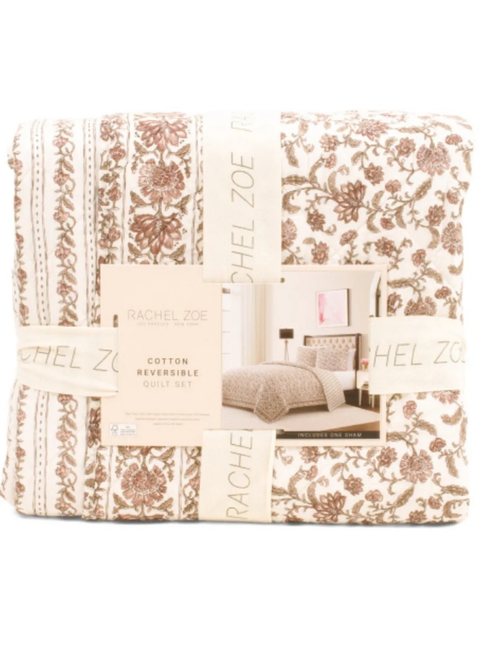 Rachel Zoe Cream and Brown Cotton Quilt Set